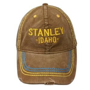 Ace USA Stanley Idaho Brown Corduroy Baseball Cap Yellow Distressed Hat One Size